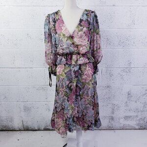 VTG 70s Mignon Italy Women's Silk Floral Tiered Midi Dress Silk Purple Size 6